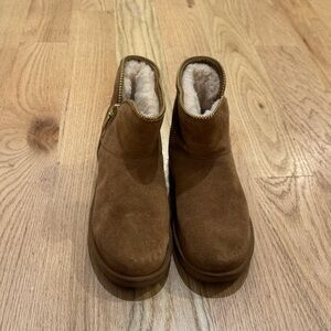 UGG Tan Suede Boots with Gold Accents